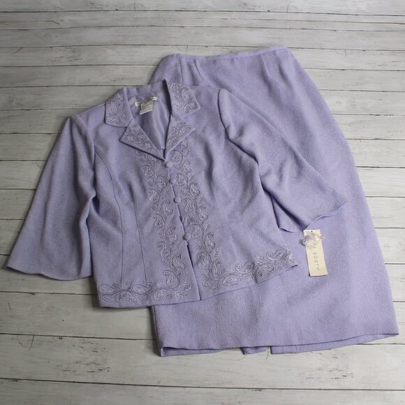 Plaza South Women's Suit Jacket Midi Skirt Size 10 Lilac Purple Embroidered - Picture 1 of 6